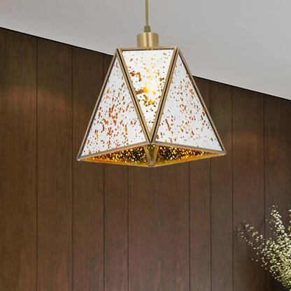 DecorBites™ Traditional Silver/Clear Glass Triangle Hanging Lamp for Living Room with 1 Bulb