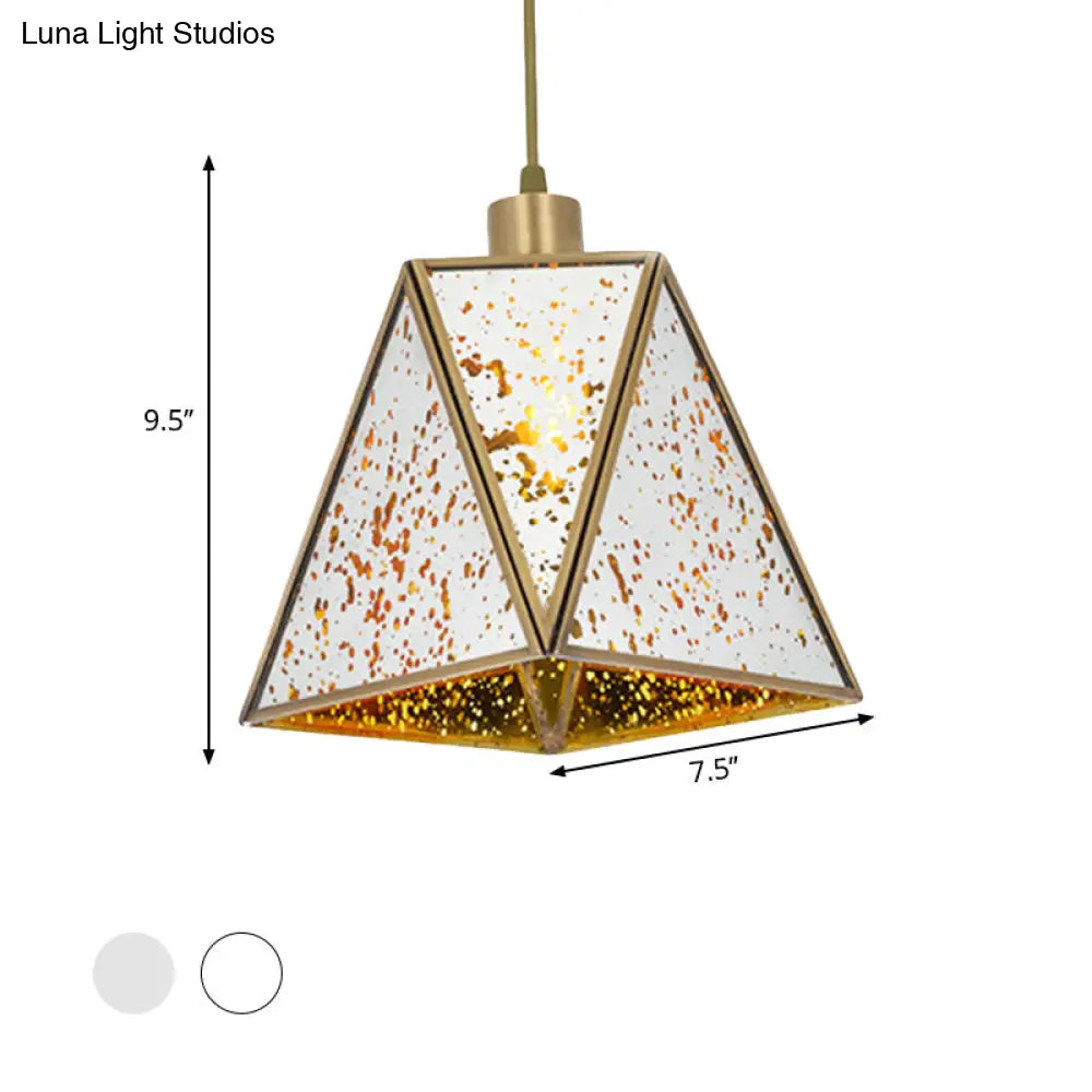 DecorBites™ Traditional Silver/Clear Glass Triangle Hanging Lamp for Living Room with 1 Bulb