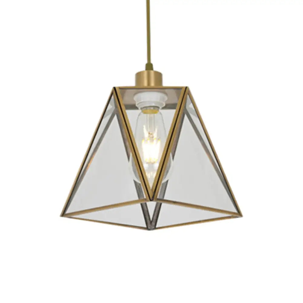 DecorBites™ Traditional Silver/Clear Glass Triangle Hanging Lamp for Living Room with 1 Bulb