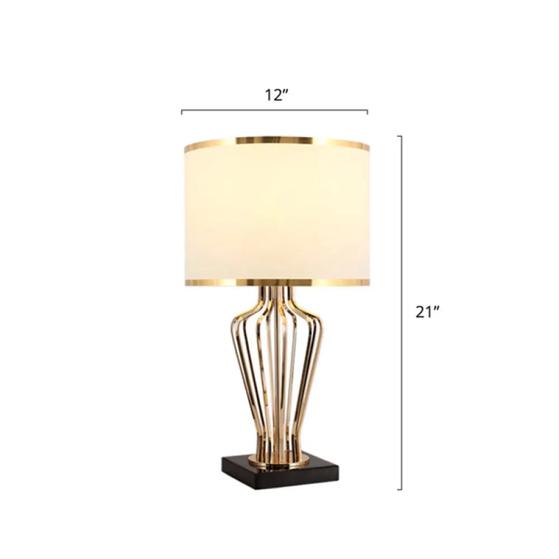 DecorBites™ Traditional Single Brass Table Light with Drum Shade for Living Room Nightstand