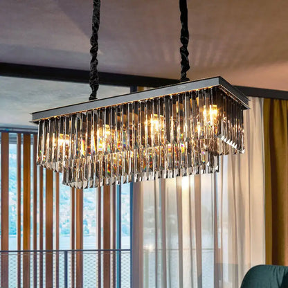 Traditional smoke gray crystal block light fixture dining room