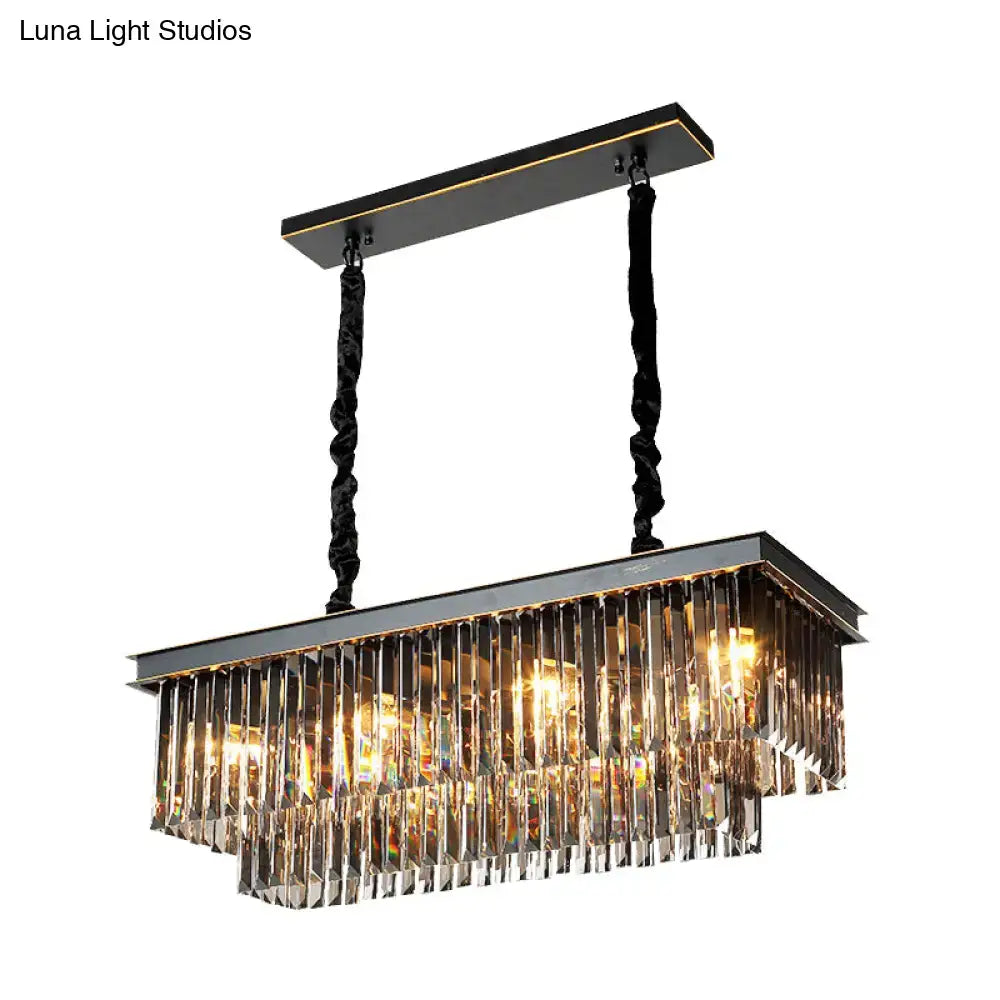 Traditional smoke gray crystal block light fixture dining room