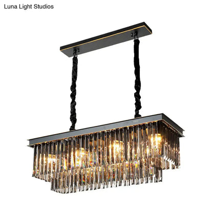 Traditional smoke gray crystal block light fixture dining room
