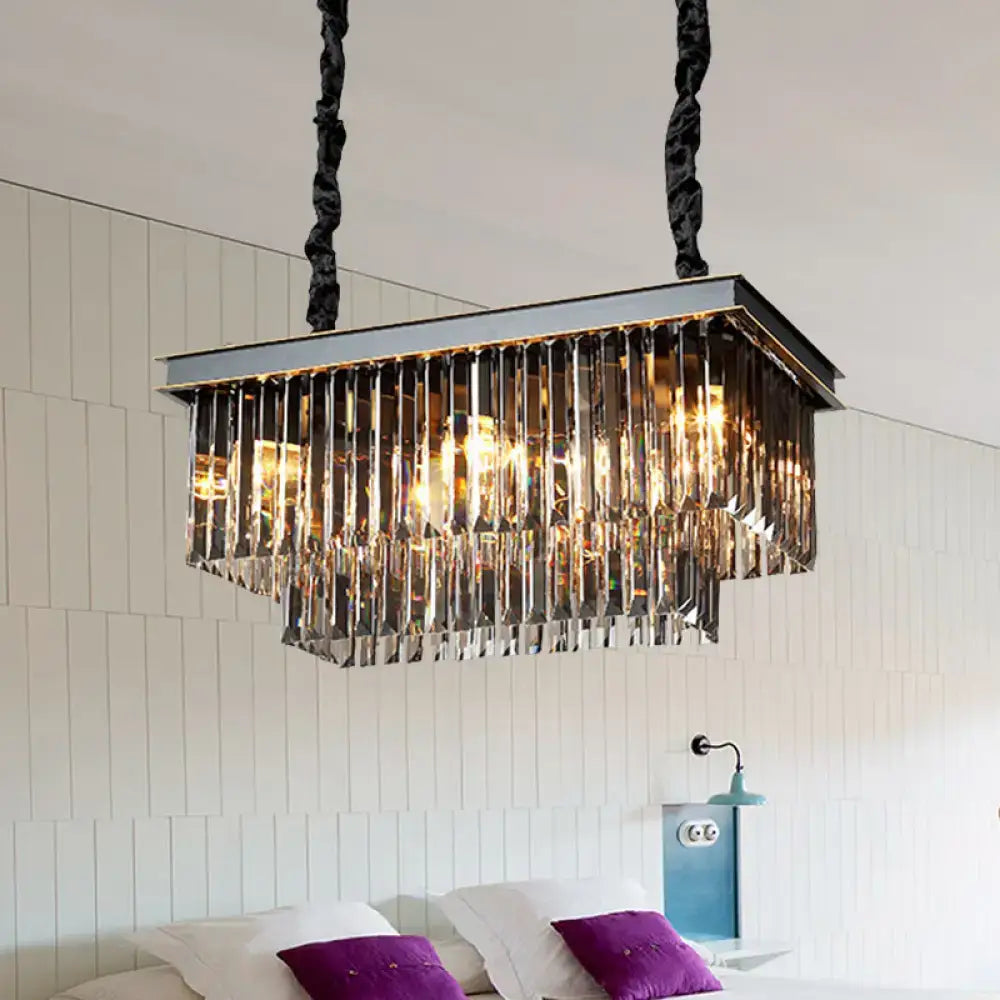 Traditional smoke gray crystal block light fixture dining room