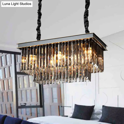 Traditional smoke gray crystal block light fixture dining room
