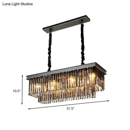 Traditional smoke gray crystal block light fixture dining room