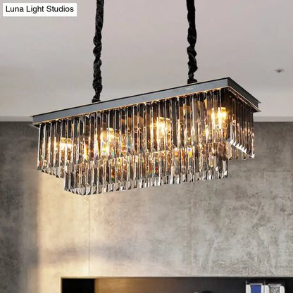 Traditional smoke gray crystal block light fixture dining room