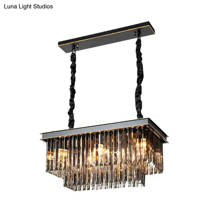 Traditional smoke gray crystal block light fixture dining room