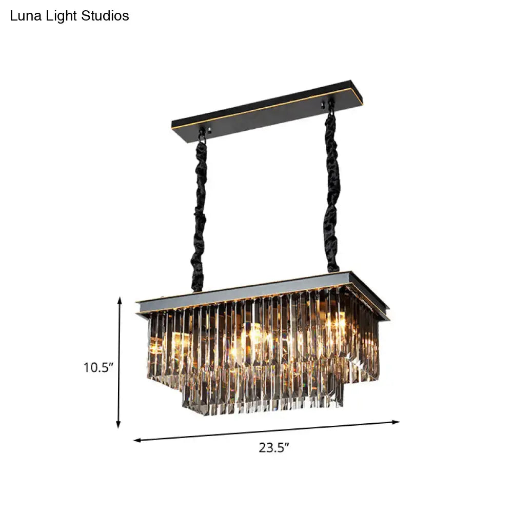 Traditional smoke gray crystal block light fixture dining room