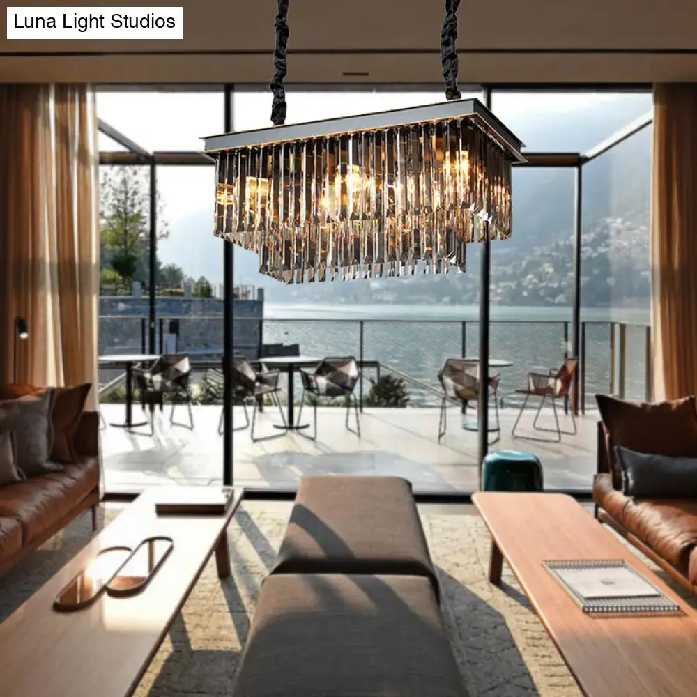 Traditional smoke gray crystal block light fixture dining room
