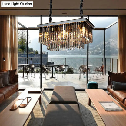 Traditional smoke gray crystal block light fixture dining room