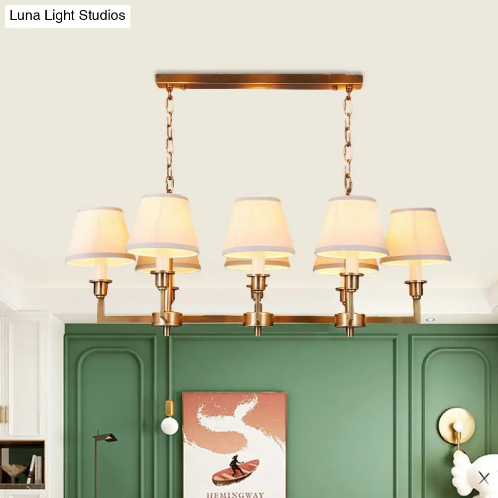 DecorBites™ Traditional Style Gold Conic Island Ceiling Light, 8 Heads, Fabric, Living Room Metallic Hanging Lamp