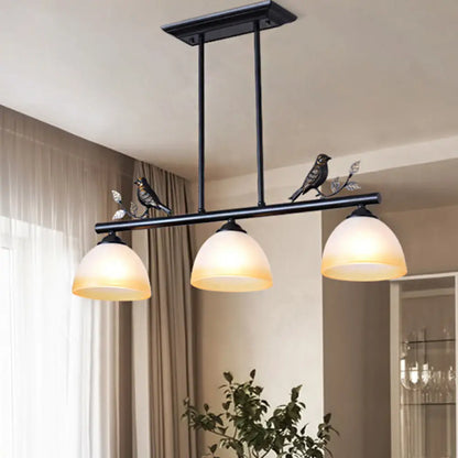 DecorBites™ Traditional White Glass Barrel Pendant Light with Birds - 3-Light Black Dining Room Island Fixture