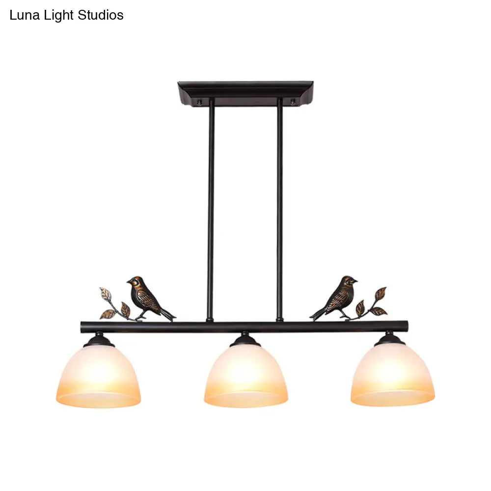 DecorBites™ Traditional White Glass Barrel Pendant Light with Birds - 3-Light Black Dining Room Island Fixture