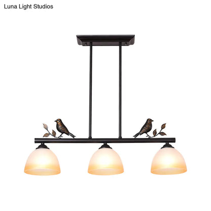 DecorBites™ Traditional White Glass Barrel Pendant Light with Birds - 3-Light Black Dining Room Island Fixture