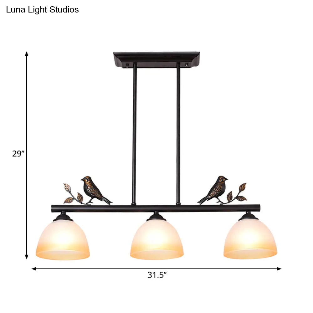 DecorBites™ Traditional White Glass Barrel Pendant Light with Birds - 3-Light Black Dining Room Island Fixture