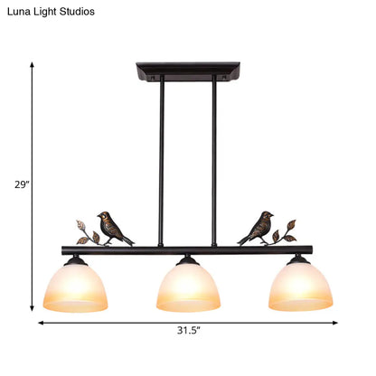 DecorBites™ Traditional White Glass Barrel Pendant Light with Birds - 3-Light Black Dining Room Island Fixture