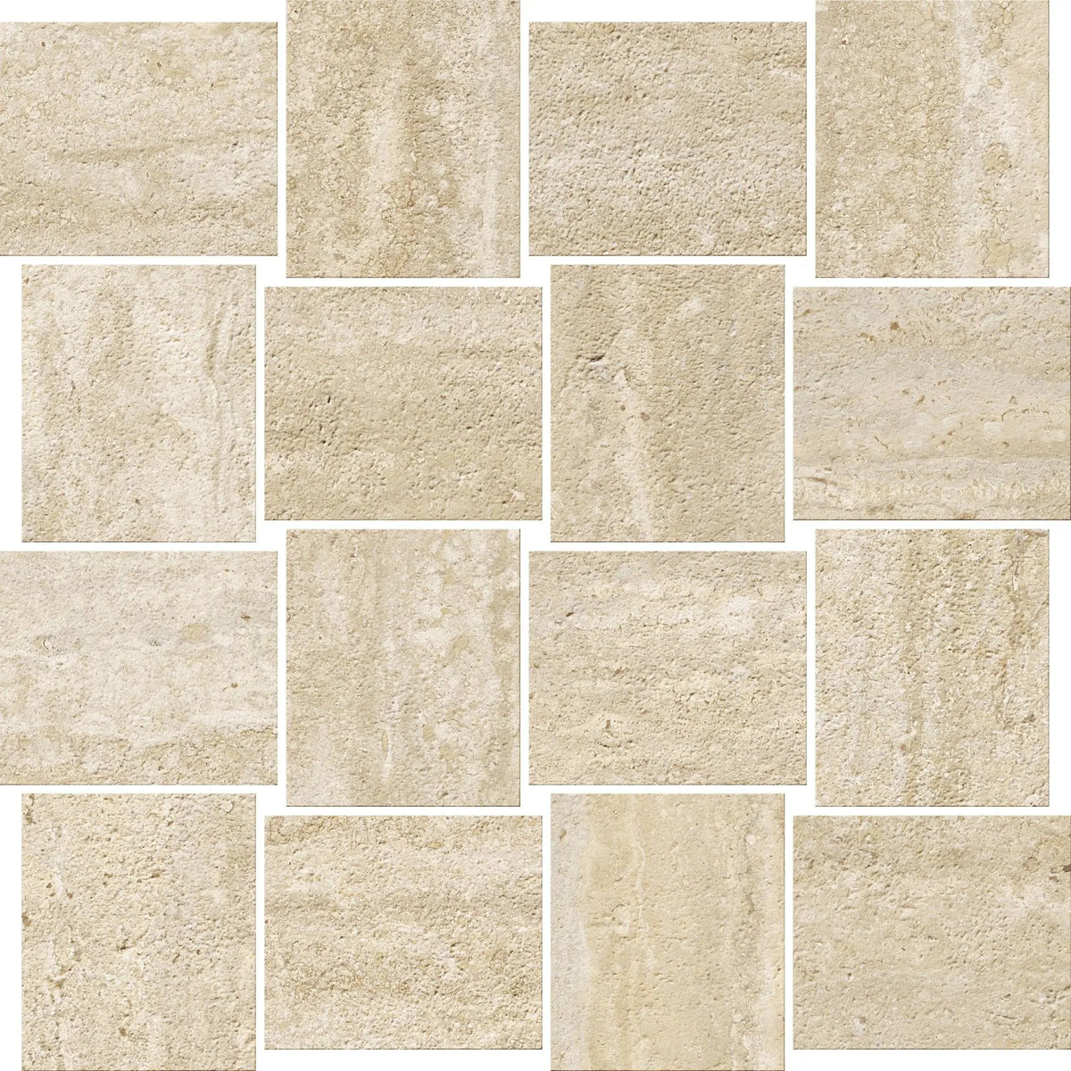 Trail Vein Cut Beige Mosaic B Travertine Look Porcelain Mosaics 12x12