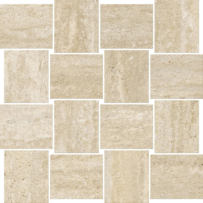 Trail Vein Cut Beige Mosaic B Travertine Look Porcelain Mosaics 12x12