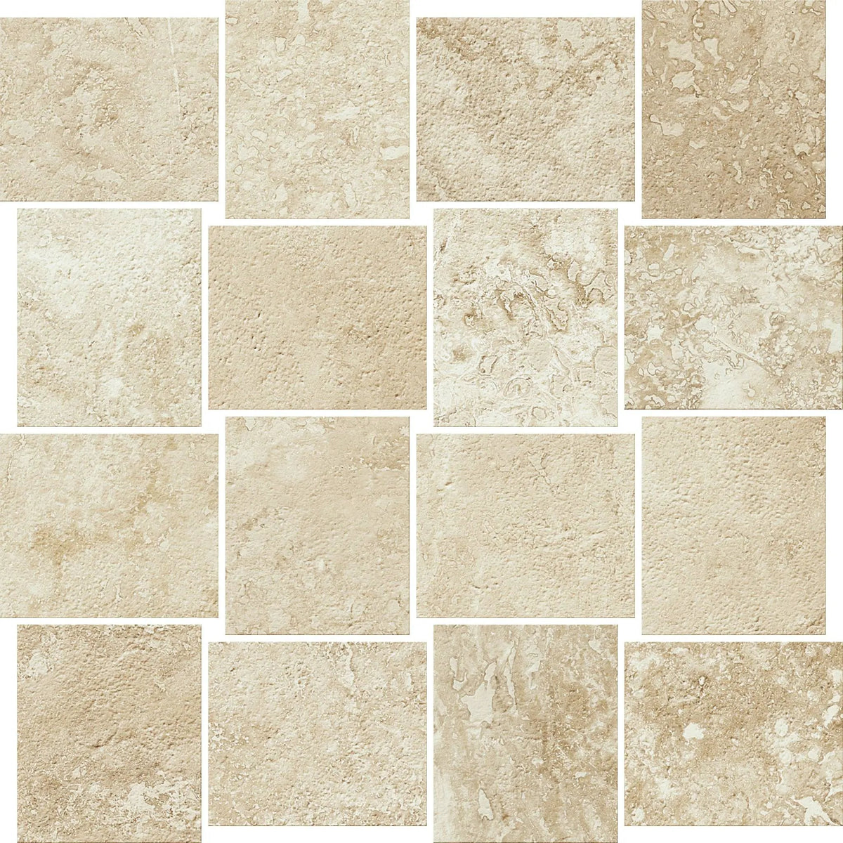 Trail Cross Cut Beige Mosaic B Travertine Look Porcelain Mosaics 12x12