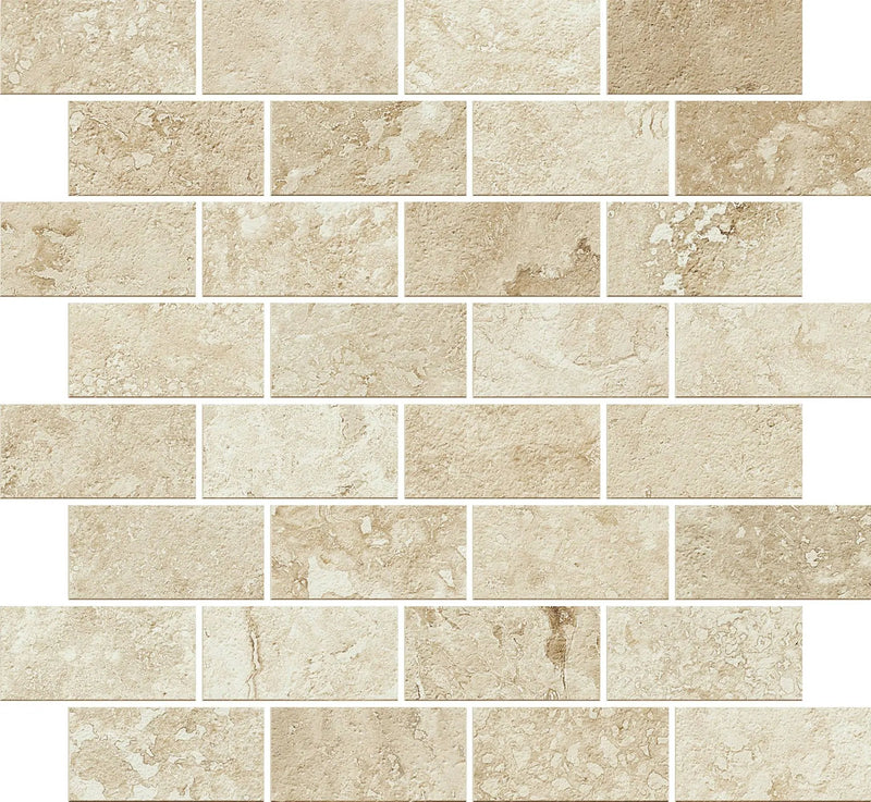 Trail Cross Cut Beige Mosaic J Travertine Look Porcelain Mosaics 12x12