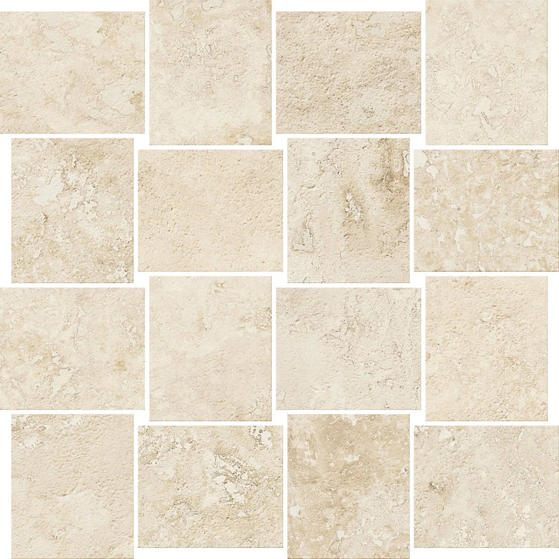 Trail Cross Cut Ivory Mosaic B Travertine Look Porcelain Mosaics 12x12
