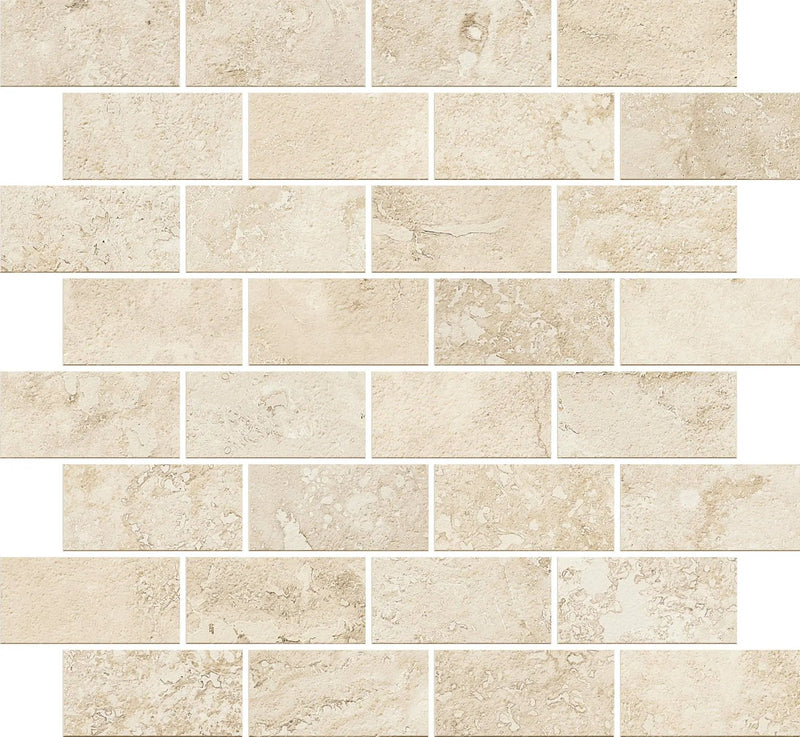 Trail Cross Cut Ivory Mosaic J Travertine Look Porcelain Mosaics 12x12