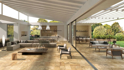 Frontier20 Travertine Select Cross Cut Scabas Look Porcelain Pavers 12x12