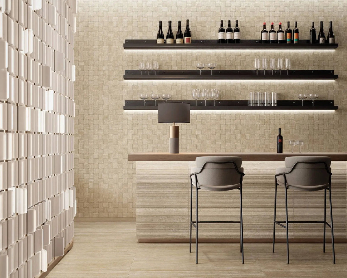Trail Vein Cut Beige Travertine Look Porcelain Tiles 24x48