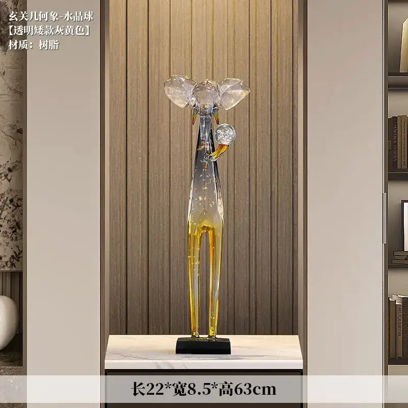 Translucent blue & yellow elephant floor decoration living room sculpture