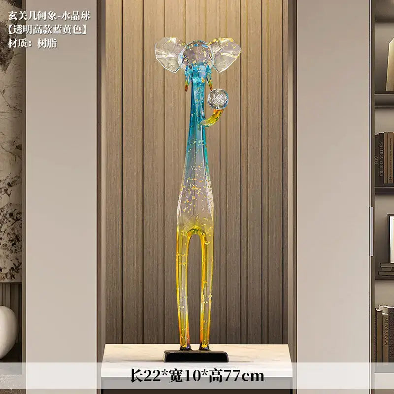 Translucent blue & yellow elephant floor decoration living room sculpture