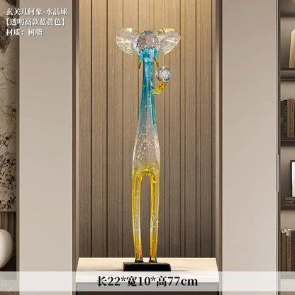 Translucent blue & yellow elephant floor decoration living room sculpture