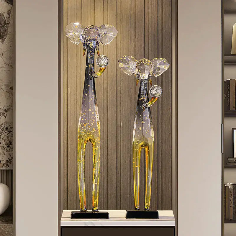 Translucent blue & yellow elephant floor decoration living room sculpture
