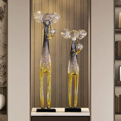 Translucent blue & yellow elephant floor decoration living room sculpture
