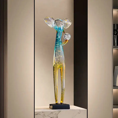Translucent blue & yellow elephant floor decoration living room sculpture