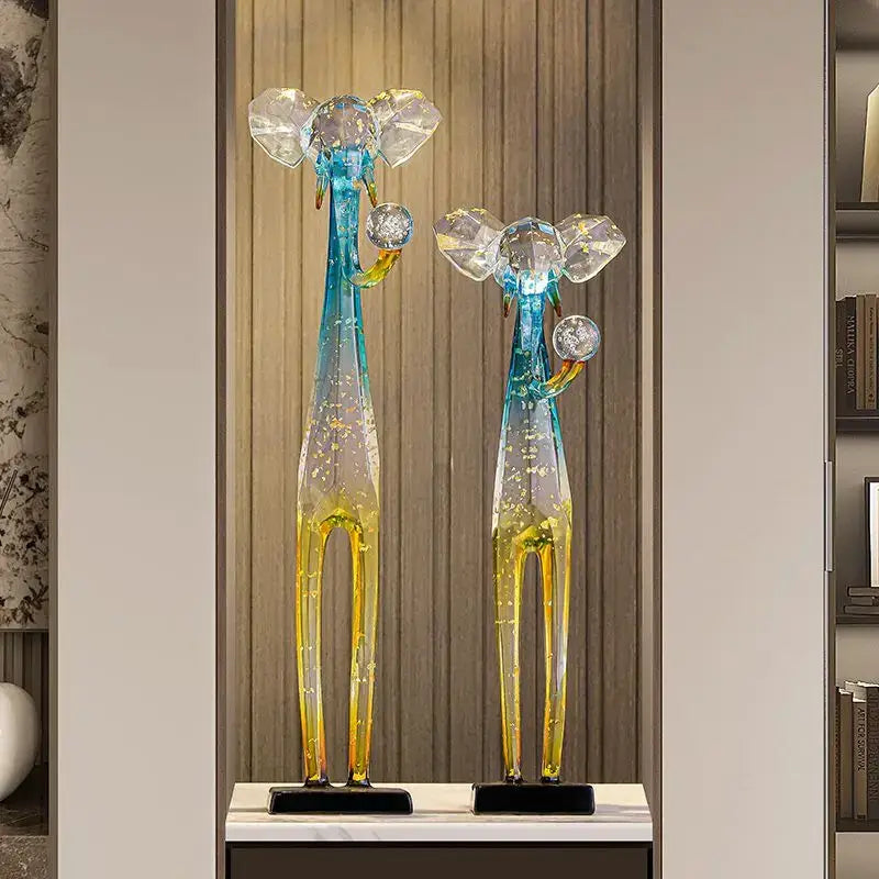 Translucent blue & yellow elephant floor decoration living room sculpture