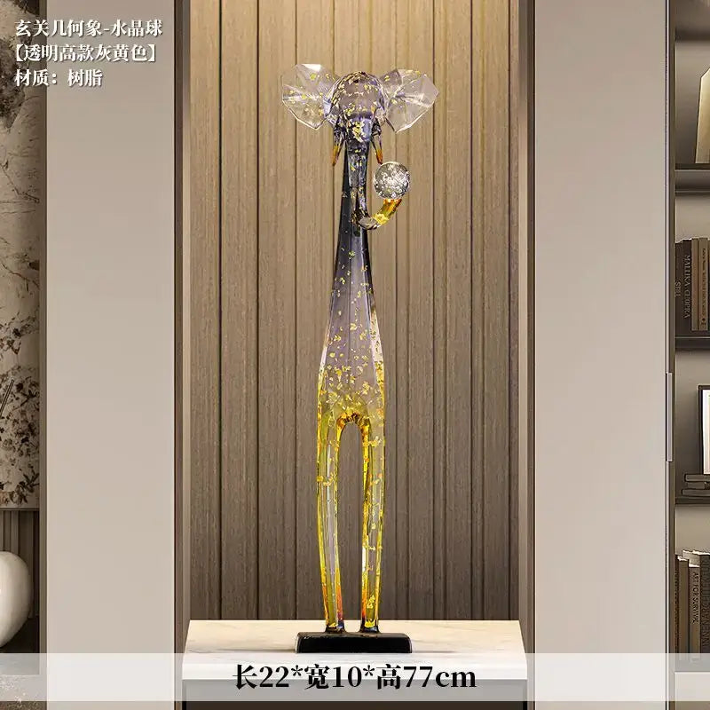 Translucent blue & yellow elephant floor decoration living room sculpture