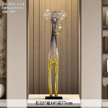Translucent blue & yellow elephant floor decoration living room sculpture