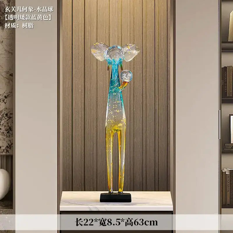 Translucent blue & yellow elephant floor decoration living room sculpture