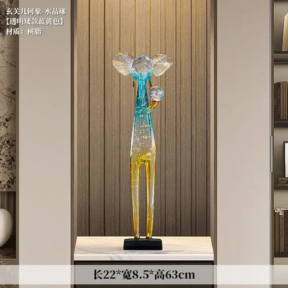 Translucent blue & yellow elephant floor decoration living room sculpture