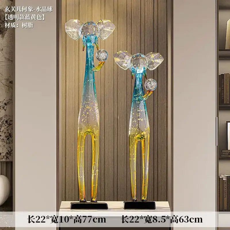 Translucent blue & yellow elephant floor decoration living room sculpture