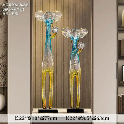 Translucent blue & yellow elephant floor decoration living room sculpture