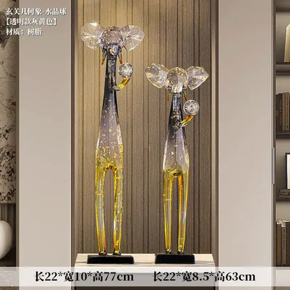Translucent blue & yellow elephant floor decoration living room sculpture