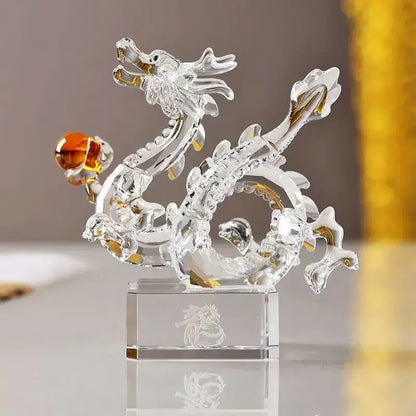 Translucent golden crystal dragon statue living room feng shui decor