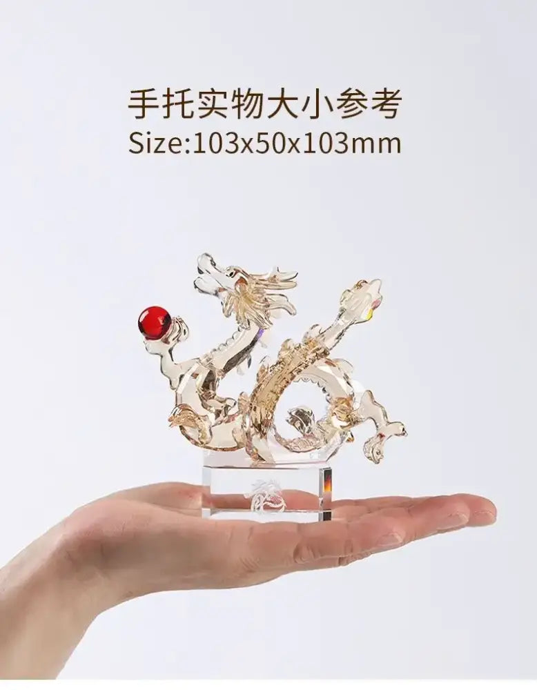 Translucent golden crystal dragon statue living room feng shui decor