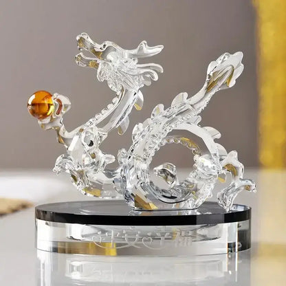 Translucent golden crystal dragon statue living room feng shui decor