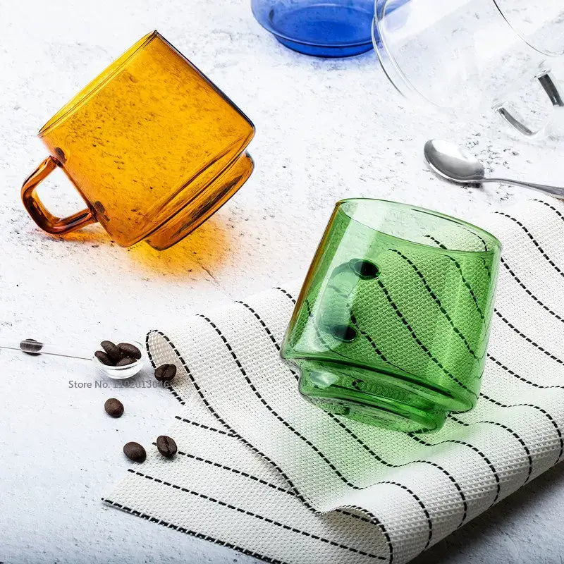 Translucent green glass coffee mug kitchen heat resistant cup