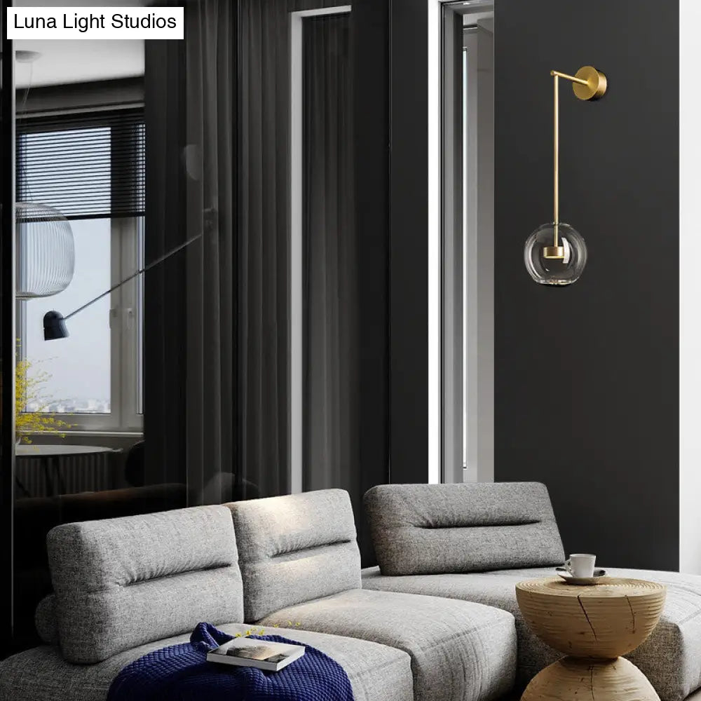 DecorBites™ Transparent Glass Bedside LED Wall Lamp in Gold - Minimalist Sphere Wall Hanging Light