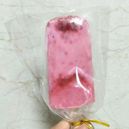 Transparent pink ice cream bags kitchen storage with gold ribbon