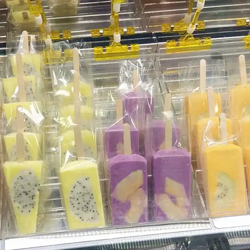 Transparent pink ice cream bags kitchen storage with gold ribbon